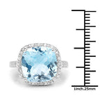 7.18 Carat Genuine Blue Topaz and White Topaz .925 Sterling Silver Ring