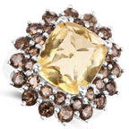 8.95 Carat Genuine Citrine and Smoky Quartz .925 Sterling Silver Ring