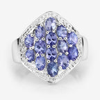 2.41 Carat Genuine Tanzanite and White Topaz .925 Sterling Silver Ring