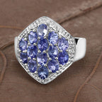 2.41 Carat Genuine Tanzanite and White Topaz .925 Sterling Silver Ring