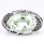 5.98 Carat Genuine Green Amethyst & Green Diamond .925 Sterling Silver Ring