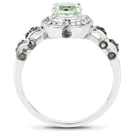 1.07 Carat Genuine Green Amethyst, Green Diamond and White Diamond .925 Sterling Silver Ring