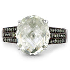 4.41 Carat Genuine Green Amethyst and Green Diamond .925 Sterling Silver Ring