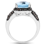 4.33 Carat Genuine Swiss Blue Topaz, Champagne Diamond & White Diamond .925 Sterling Silver Ring
