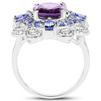 3.13 Carat Genuine Amethyst and Tanzanite .925 Sterling Silver Ring