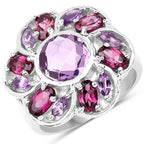 3.52 Carat Genuine Amethyst & Rhodolite .925 Sterling Silver Ring