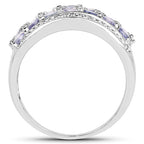1.44 Carat Genuine Tanzanite & White Topaz .925 Sterling Silver Ring