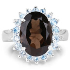 6.79 Carat Genuine Smoky Quartz & Blue Topaz .925 Sterling Silver Ring