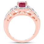 14K Rose Gold Plated 1.67 Carat Glass Filled Ruby and White Topaz .925 Sterling Silver Ring