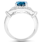 3.26 Carat Genuine London Blue Topaz & White Diamond .925 Sterling Silver Ring