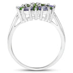 2.03 Carat Genuine Tanzanite and Chrome Diopside .925 Sterling Silver Ring