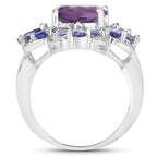 4.88 Carat Genuine Amethyst and Tanzanite .925 Sterling Silver Ring