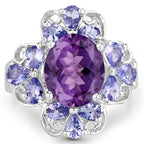 4.88 Carat Genuine Amethyst and Tanzanite .925 Sterling Silver Ring