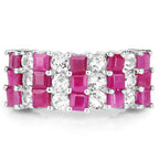 4.14 Carat Genuine Ruby and White Topaz .925 Sterling Silver Ring