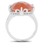 12.75 Carat Genuine Peach Moonstone .925 Sterling Silver Ring