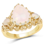 14K Yellow Gold Plated 3.26 Carat Genuine Ethiopian Opal .925 Sterling Silver Ring