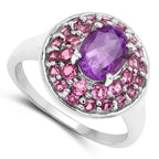 2.48 Carat Genuine Amethyst and Rhodolite .925 Sterling Silver Ring