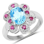 2.28 Carat Genuine Swiss Blue Topaz and Ruby .925 Sterling Silver Ring