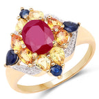 14K Yellow Gold Plated 3.76 Carat Genuine Multi Stone .925 Sterling Silver Ring