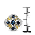 Two Tone Plated 1.45 Carat Genuine London Blue Topaz .925 Sterling Silver Ring