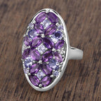 3.13 Carat Genuine Amethyst, Tanzanite and White Topaz .925 Sterling Silver Ring