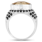 6.76 Carat Genuine Citrine and Black Spinel .925 Sterling Silver Ring