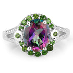 3.92 Carat Genuine Mystic Quartz& Chrome Diopside .925 Sterling Silver Ring