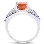 3.06 Carat Genuine Peach Moonstone and Tanzanite .925 Sterling Silver Ring
