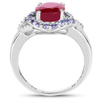 4.03 Carat Genuine Glass Filled Ruby & Tanzanite .925 Sterling Silver Ring
