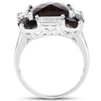 7.43 Carat Genuine Smoky Quartz & White Topaz .925 Sterling Silver Ring