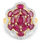 14K Yellow Gold Plated 4.18 Carat Genuine Glass Filled Ruby .925 Sterling Silver Ring