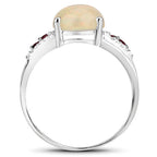 2.05 Carat Genuine Ethiopian Opal, Pink Tourmaline and White Topaz .925 Sterling Silver Ring