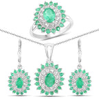 6.53 Carat Genuine Zambian Emerald and White Topaz .925 Sterling Silver 3 Piece Jewelry Set (Ring, Earrings, and Pendant w/ Chain)