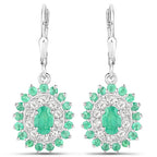6.53 Carat Genuine Zambian Emerald and White Topaz .925 Sterling Silver 3 Piece Jewelry Set (Ring, Earrings, and Pendant w/ Chain)