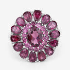 6.19 Carat Genuine Rhodolite and White Topaz .925 Sterling Silver Ring