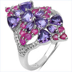 2.58 Carat Genuine Amethyst & Ruby .925 Sterling Silver Ring
