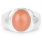 6.59 Carat Genuine Peach Moonstone and White Topaz .925 Sterling Silver Ring