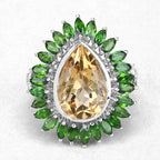 7.02 Carat Genuine Citrine and Chrome Diopside .925 Sterling Silver Ring
