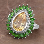 7.02 Carat Genuine Citrine and Chrome Diopside .925 Sterling Silver Ring