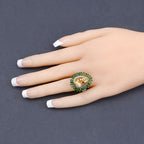7.02 Carat Genuine Citrine and Chrome Diopside .925 Sterling Silver Ring