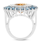 7.54 Carat Genuine Citrine & London Blue Topaz .925 Sterling Silver Ring