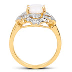 14K Yellow Gold Plated 1.40 Carat Genuine Opal and White Topaz .925 Sterling Silver Ring