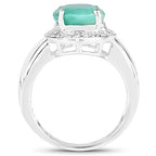 4.72 Carat Genuine Emerald and White Diamond .925 Sterling Silver Ring