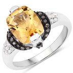 "2.83 Carat Genuine Citrine, Champagne Diamond and White Diamond .925 Sterling Silver Ring