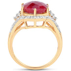 14K Yellow Gold Plated 6.91 Carat Dyed Ruby and White Topaz .925 Sterling Silver Ring
