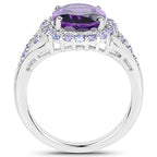 5.90 Carat Genuine Amethyst and Tanzanite .925 Sterling Silver Ring