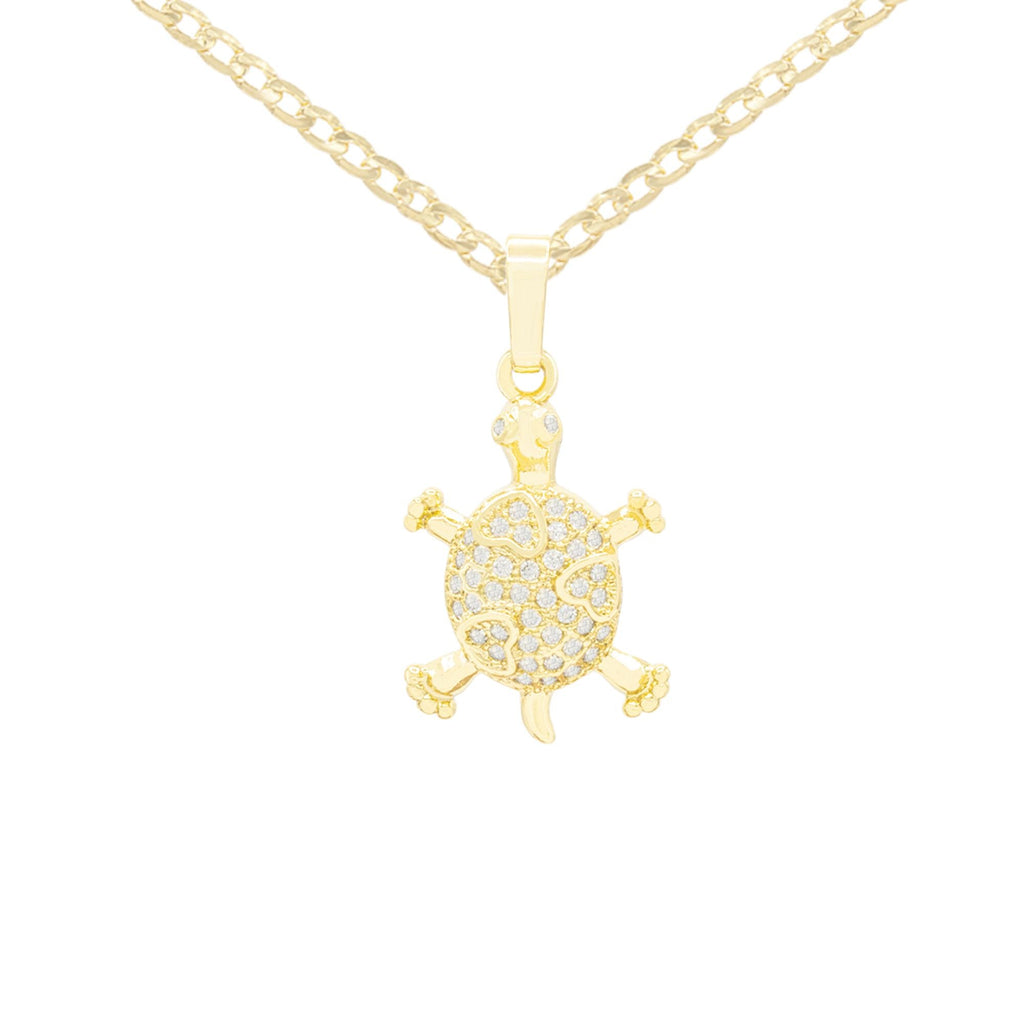 Turtle Cubic Zirconia Pendant With Necklace Set 14K Gold Filled