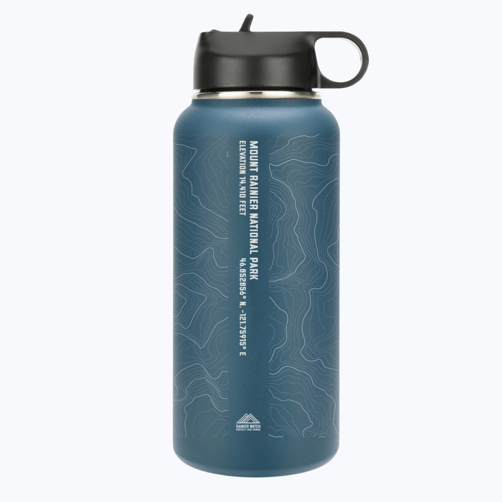 Mount Rainier National Park Topo Metal Water Bottle - 32oz