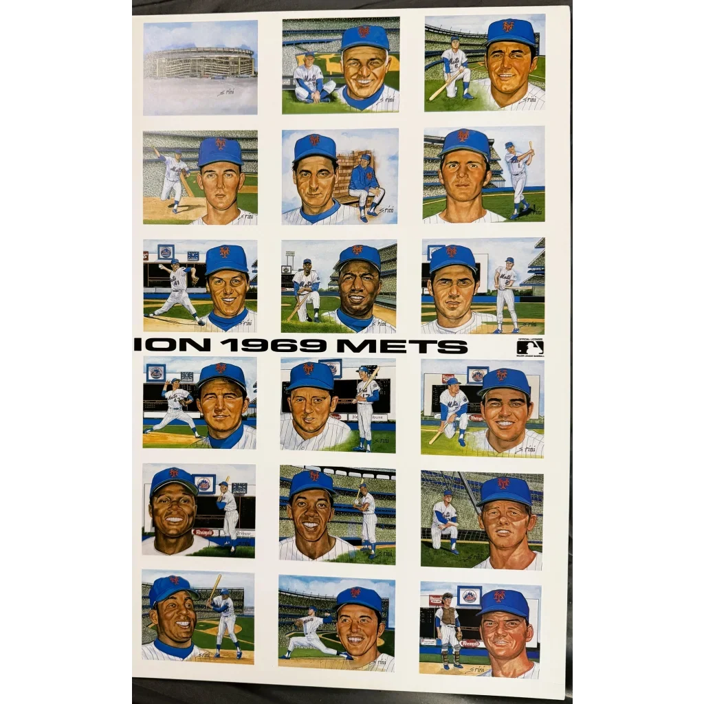 Vintage Susan Rini World Champion 1969 Miracle Mets Uncut Postcard Sheet ⚾ Tom Seaver Nolan Ryan, Historic Limited Editions MLB Licensed Art