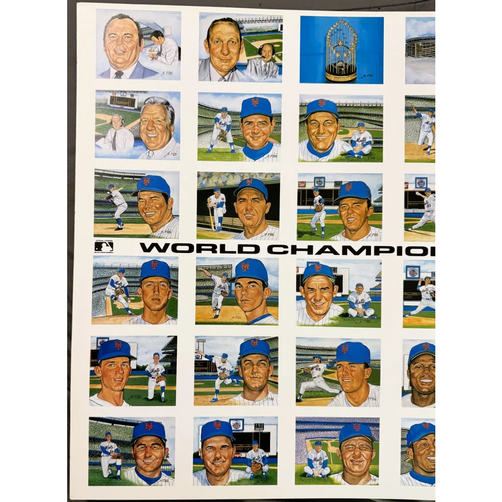 Vintage Susan Rini World Champion 1969 Miracle Mets Uncut Postcard Sheet ⚾ Tom Seaver Nolan Ryan, Historic Limited Editions MLB Licensed Art